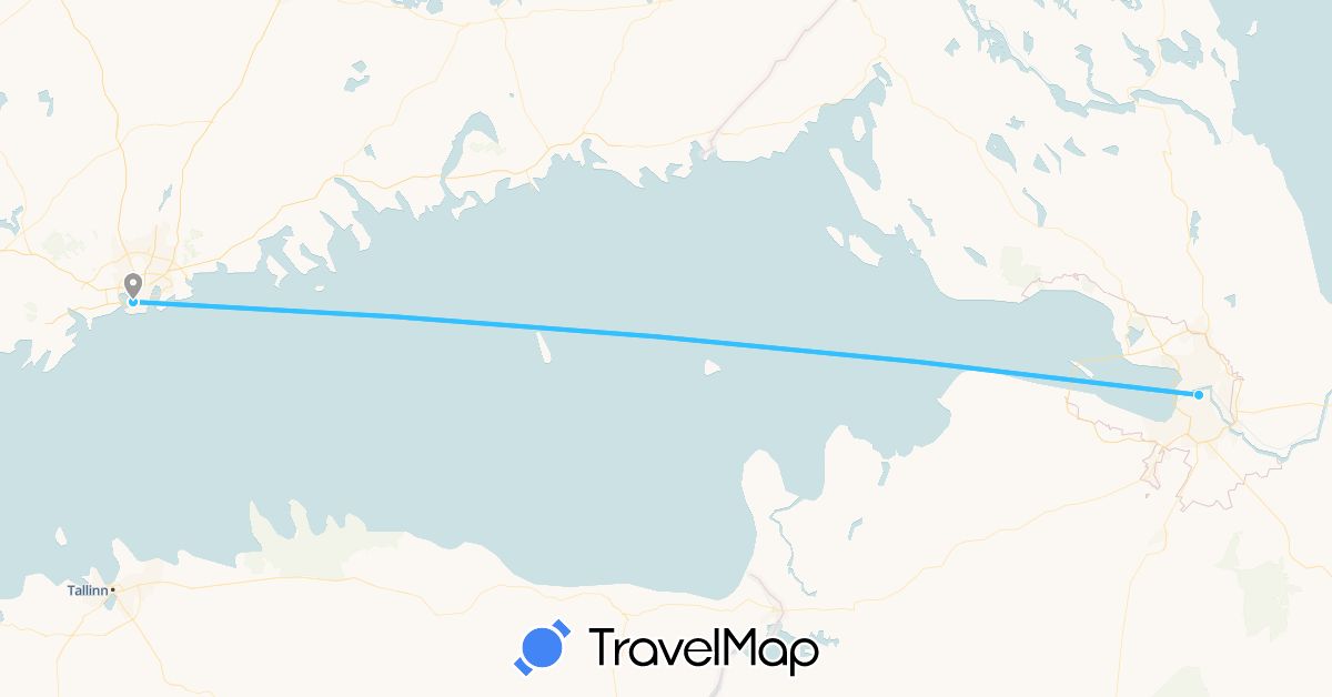 TravelMap itinerary: plane, boat in Finland, Russia (Europe)